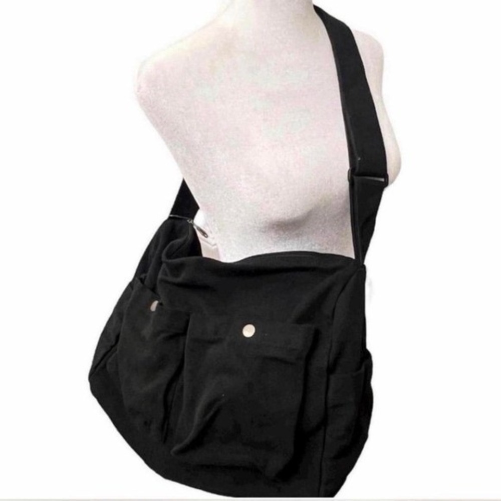 Unisex Black Canvas Crossbody Bag / Messenger Bag - Large Capacity - New